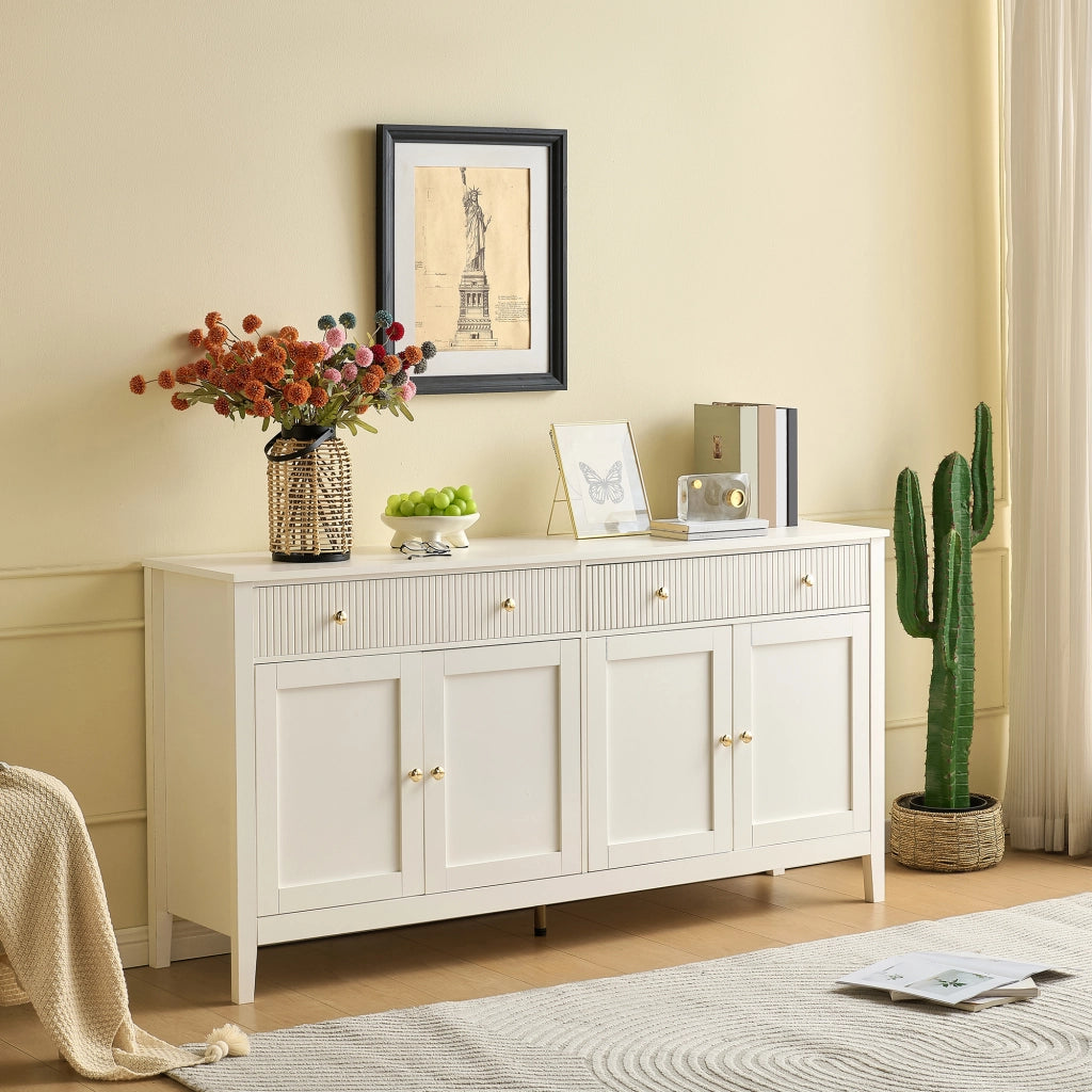 Credenza con 2 cassetti e 4 ante - per soggiorno - in MDF - 160x40x82 cm - bianco