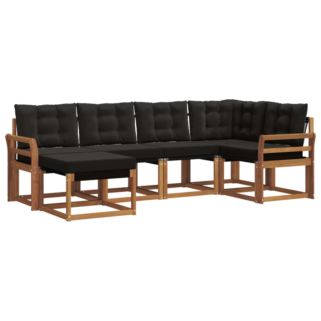 Set di divani da esterno con cuscino 6 pcs Naturale e Nero