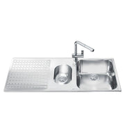 Lavello incasso 2 vasche e gocciolatoio sinistro 100x50 Smeg LTS102S2 inox spazzolato