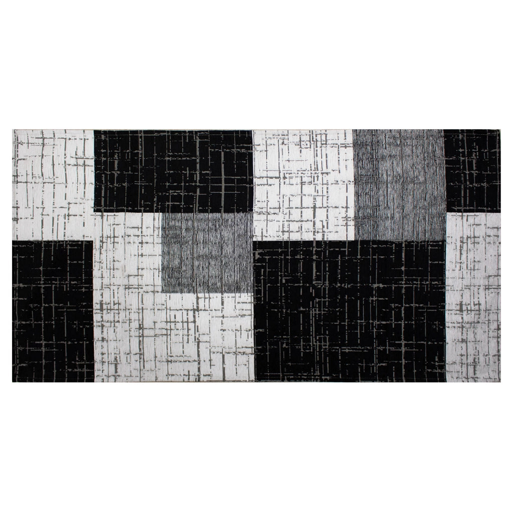 Tappeto Arredo Moderno Morbido in Ciniglia Ingresso Antiscivolo Prodotto Italiano  Soggiorno Camera Salotto Disegni Piazzati Cotone Varie Misure Grande Mondrian/Nero - 65x220 cm