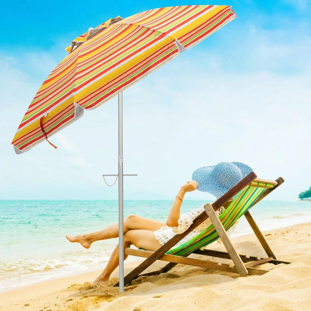 Ombrellone da Spiaggia 198 cm, Ombrello Parasole da Esterno con Palo Inclinabile in Alluminio, Ombrellone Portatile con Borsa di Trasporto, Anti UV 50+, 8 Stecche (Arancione e Giallo)