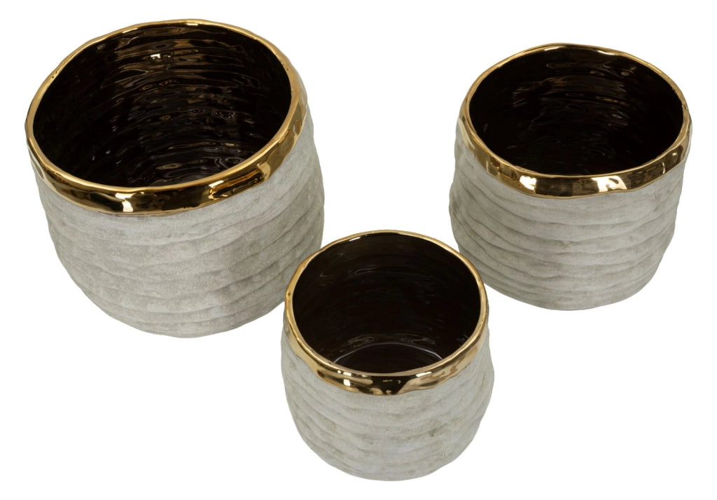 Cachepot Lima Alti Tris Ø23x17,5 cm in Ceramica Grigio e Oro