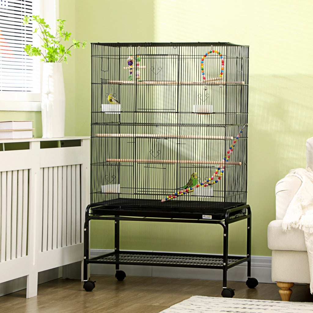 Gabbia per Uccelli in Acciaio con Posatoi e Giochi ¨C zephmum ¨C Nero 79x49x133 cm