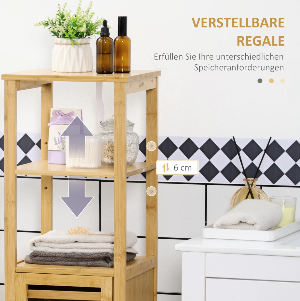 Mobile bagno in bamb¨´ con 2 ripiani aperti e anta a persiana, 32,9¡Á29,9¡Á120 cm