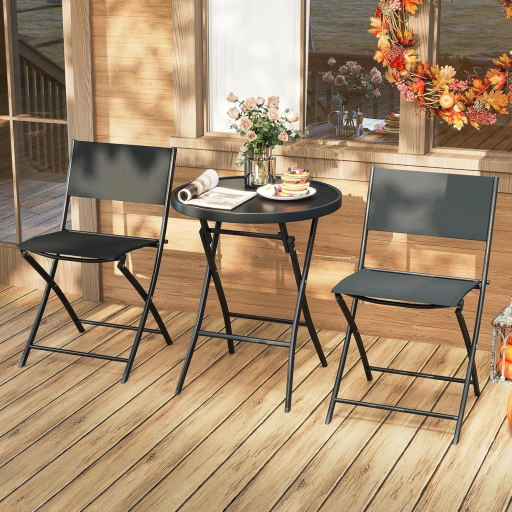 Set da Bistrot Pieghevole 3 Pezzi, 1 Tavolo e 2 Sedie Salvaspazio, Mobili da Esterno in Resistente Materiale, Ideale per Balcone, Terrazza e Giardino
