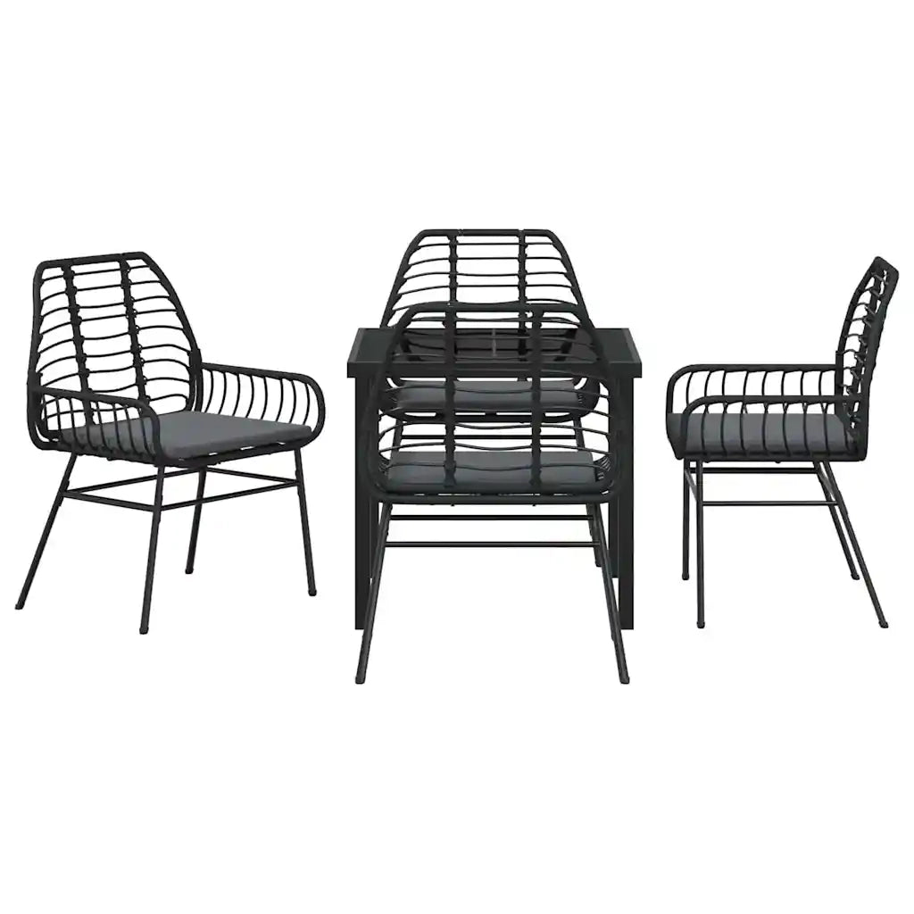 Set da Pranzo per Giardino 5 pcs Nero polyrattan