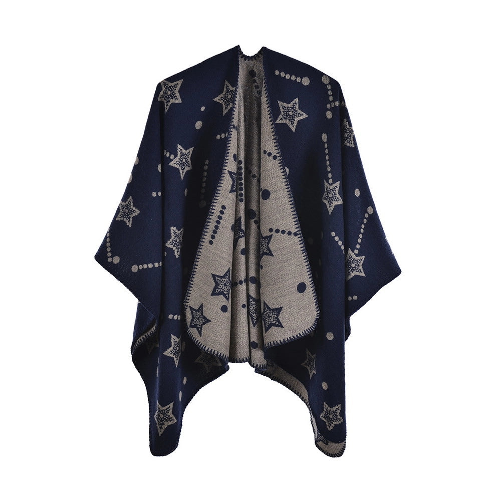 Sciarpa jacquard da donna, mantello alla moda con spacco, mantello