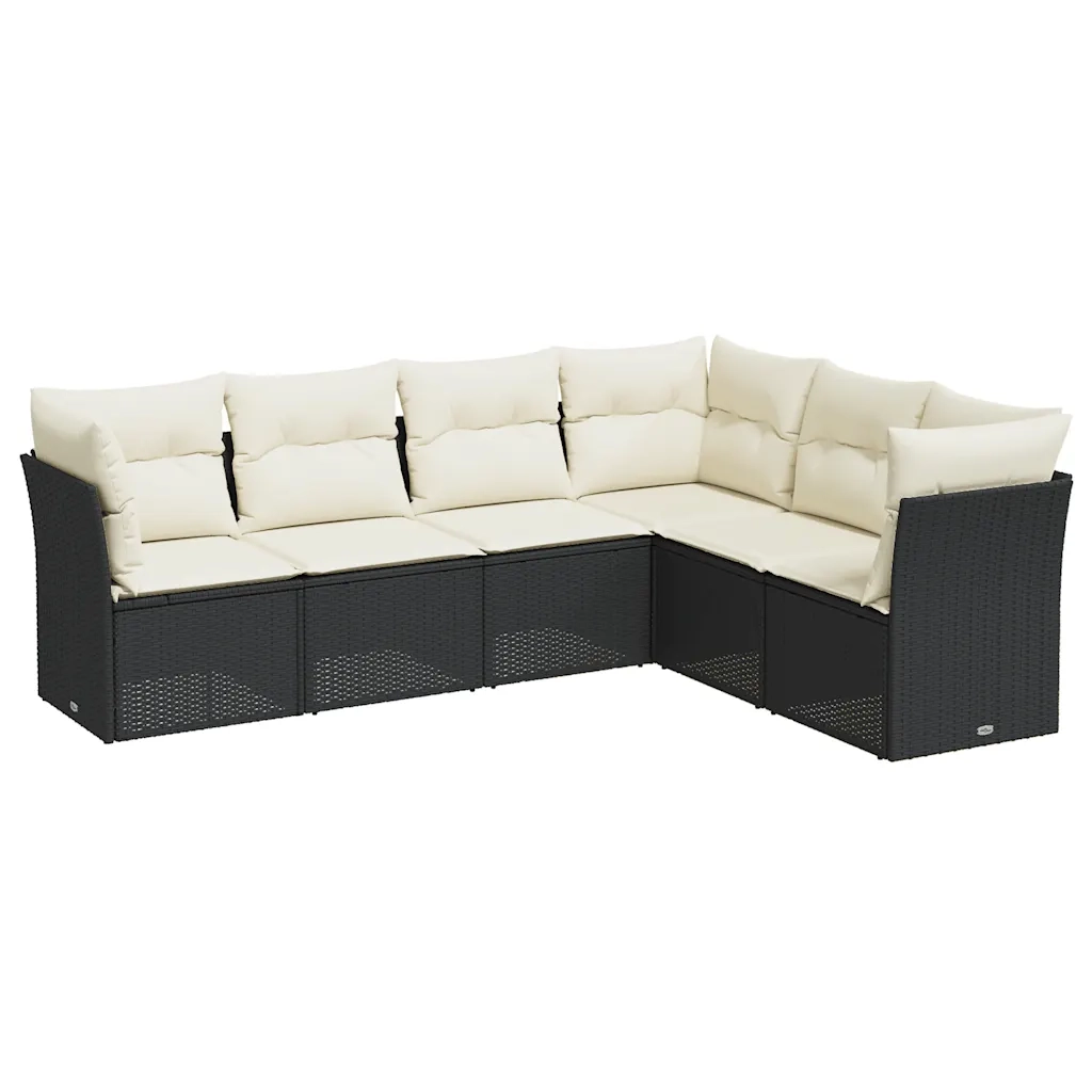 Set Divano da Giardino 6 pz con Cuscini Nero in Polyrattan 3249515