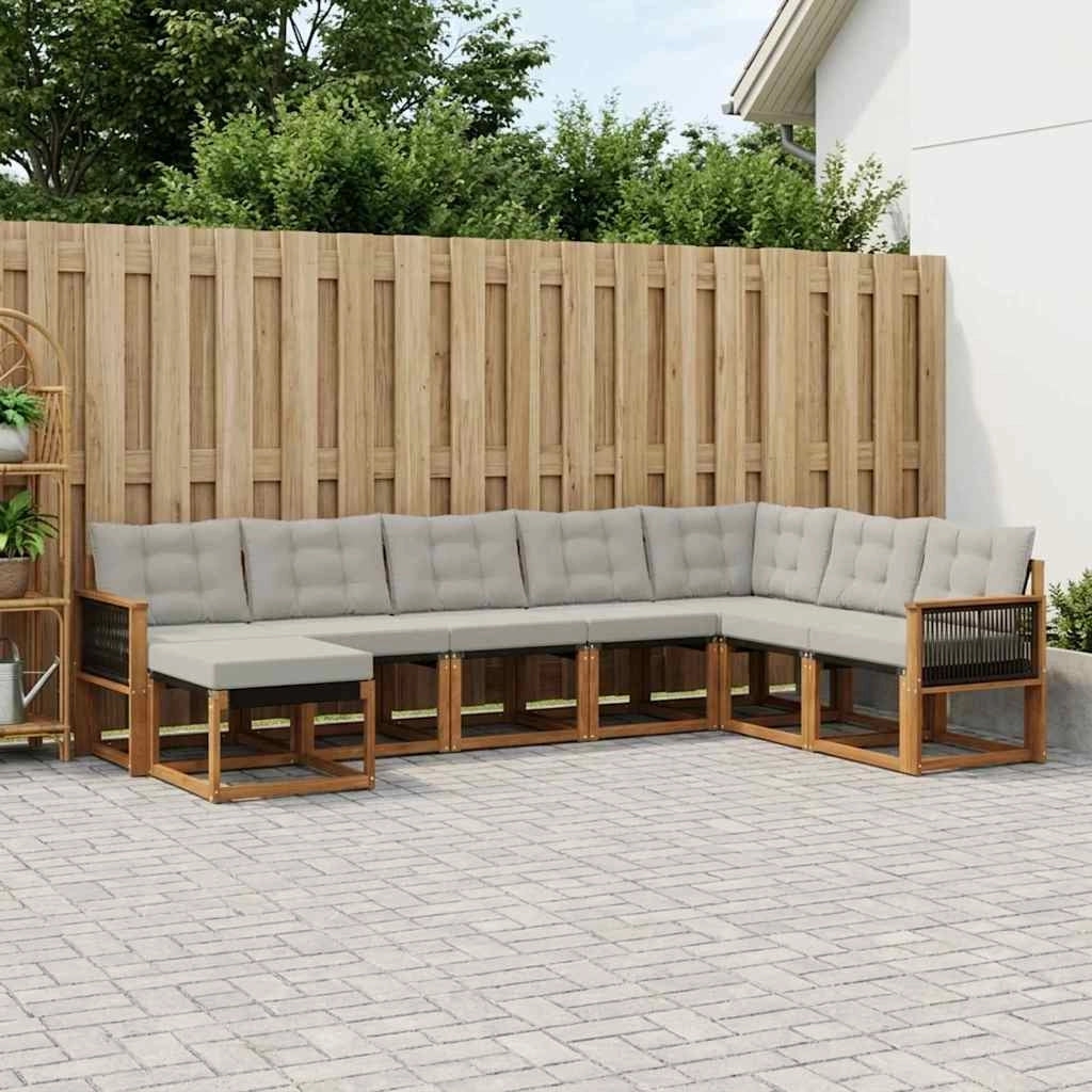 Set di divani da esterno 8 pz Naturale e Grigio chiaro 3382143