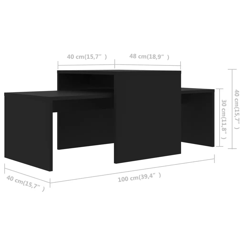 Set Tavolini da Salotto Nero 100x48x40 cm in Legno Multistrato 802913