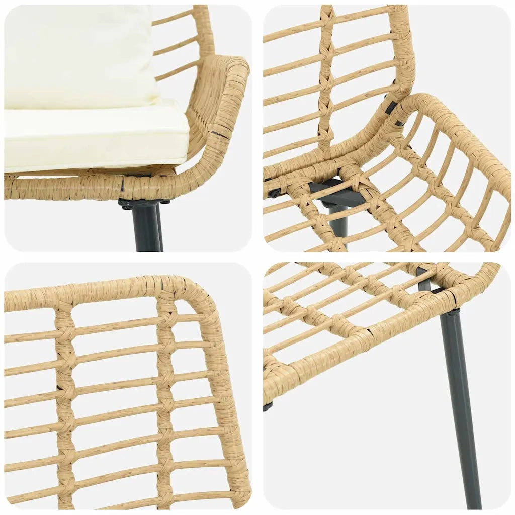 Set da Pranzo per Giardino 3 pcs Marrone e Crema polyrattan 42010361