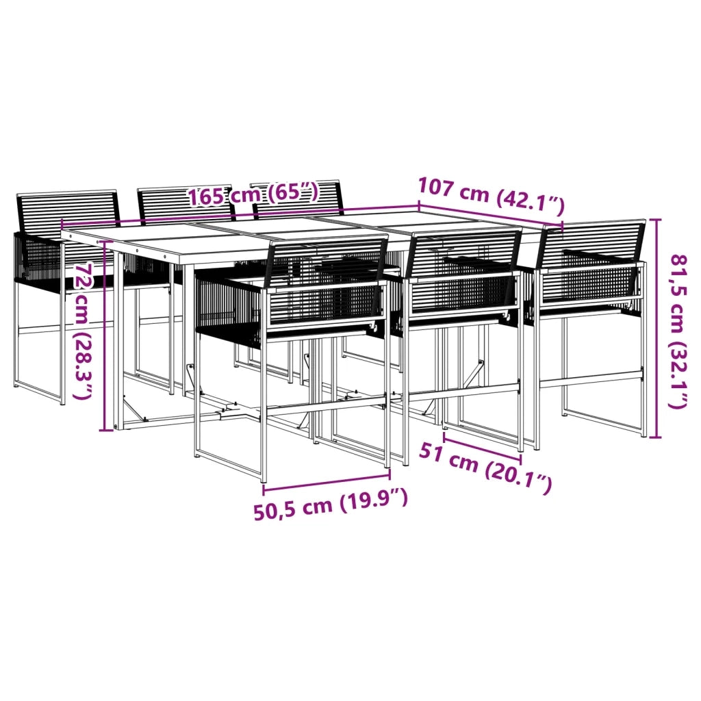 Set da Pranzo da Giardino 7 pz | Set Salotto da Giardino Nero in Polyrattan