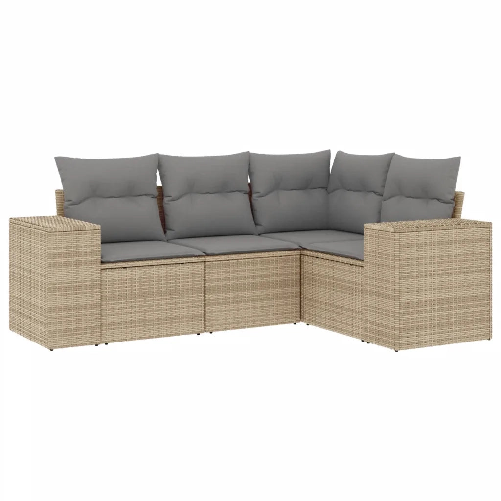 Set Divano da Giardino 4 pz | Set Salotto da Giardino con Cuscini Beige in Polyrattan