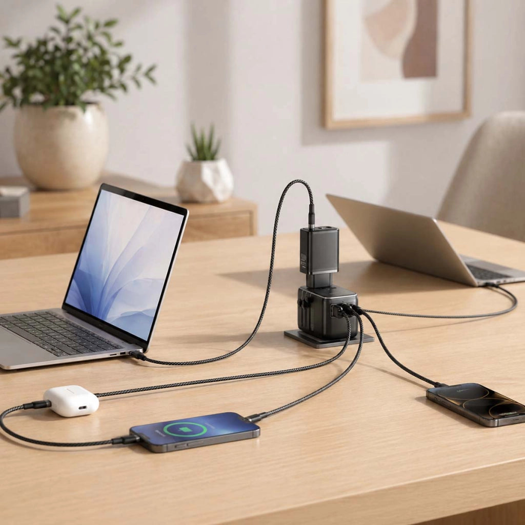 Adattatore da Viaggio Universale 3 Porte USB con Cavo USB-C Tecnologia GaN Nero VENTION