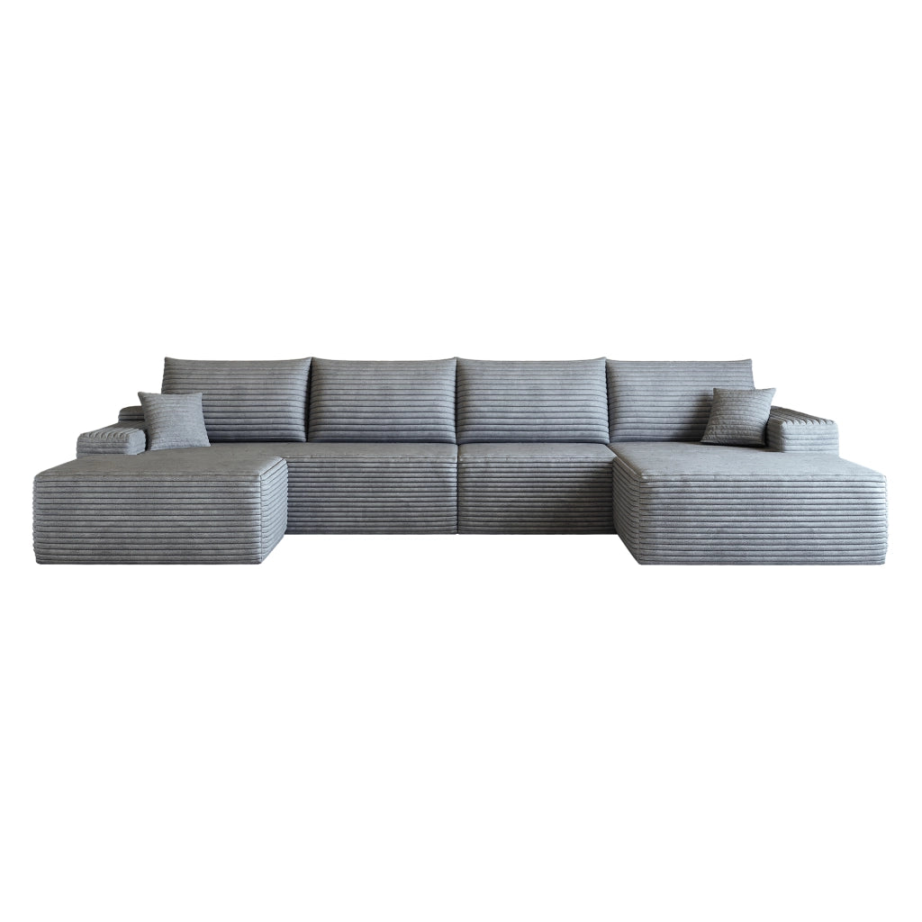 Divano modulare angolare 4 posti - con chaise longue e seduta profonda - in tessuto grigio