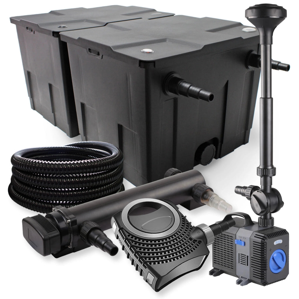Set Filtro a 2 camere 60000l Chiarificatore UVC 36W Pompa NEO10000 80W Tubo Fontana