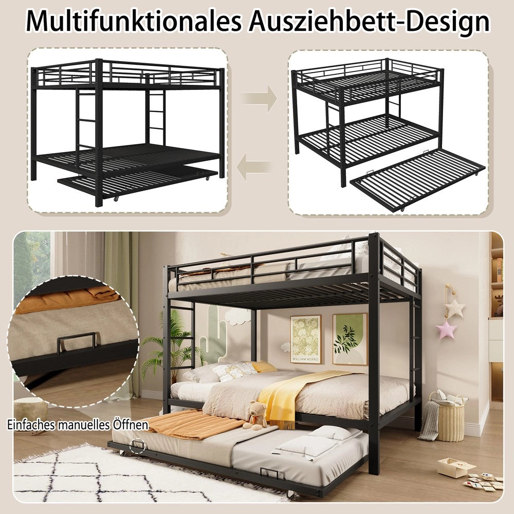 Letto a Castello con Letto Estraibile ¨C MINIMAL ¨C Metallo Nero 140x200