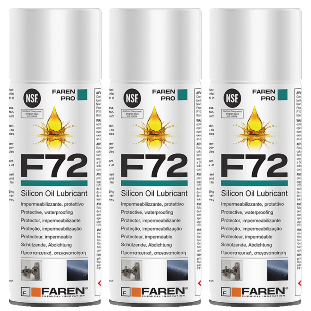 Faren f72 olio silicone spray 400ml lubrificante idrorepellente metalli 3 pezzi