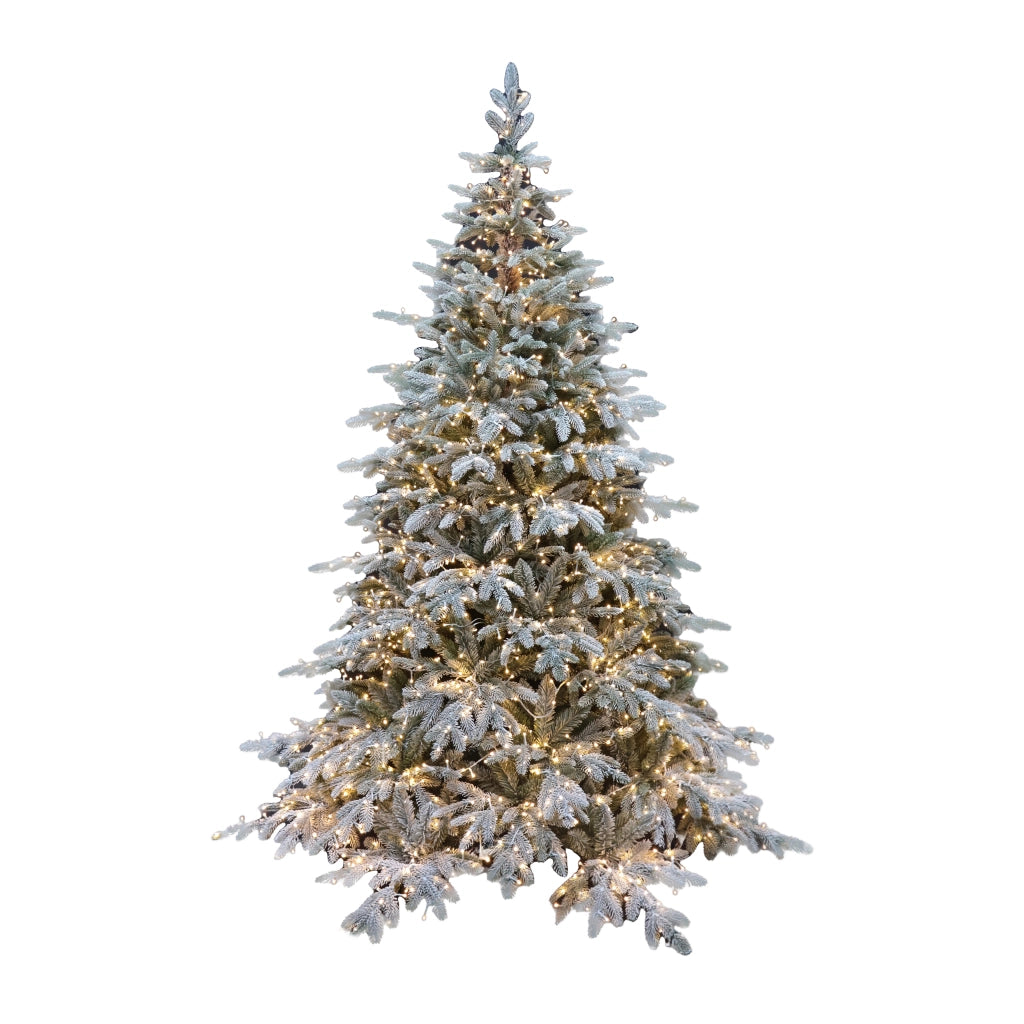Albero di Natale Pino Verde Innevato Le Stelle St. Moritz H 240cm x L 165cm Super Folto Effetto Real-Touch con 3000 Luci Led Incorporate 3484 Rami