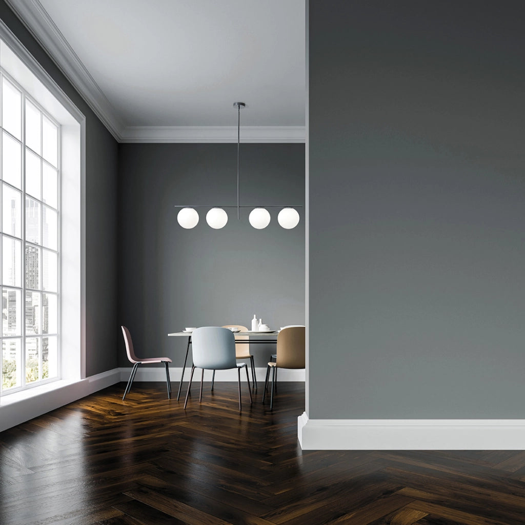 JUGEN LAMPADARIO SOFFITTO 4 LUCI VETRO BIANCO MONTATURA OTTANIO ATTACCO E27 D.20CM