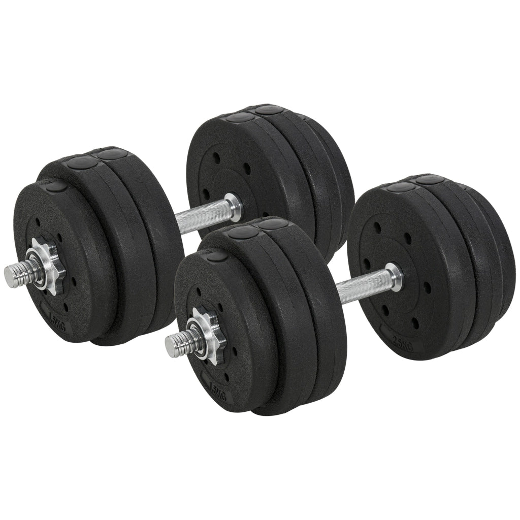EasyComfort Set Manubri Palestra 30kg (8x2.5 kg, 4x1.5 kg), Pesi Palestra con 12 Dischi e 2 Manubri da 2 kg per Allenamento a Casa, Nero