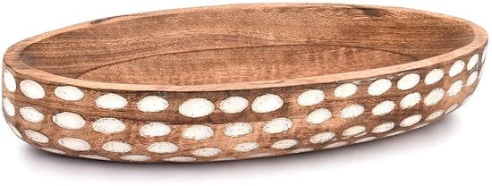 Kom naturale in legno artigianale - decorativo - 1 pezzo - legno di mango - 14" x 6" x 2.3