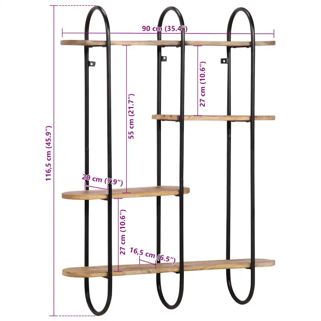 Mensola da Parete 90x20x116,5 cm Legno Massello di Mango Grezzo 373635