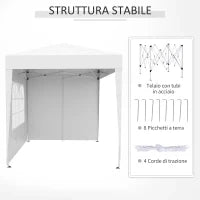Gazebo Pieghevole Pop Up 2x2 m con 4 Pareti Rimovibili in Poliestere e Acciaio, Bianco
