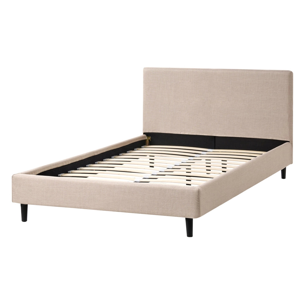 Letto matrimoniale in tessuto beige 120 x 200 cm con rete stile contemporaneo
