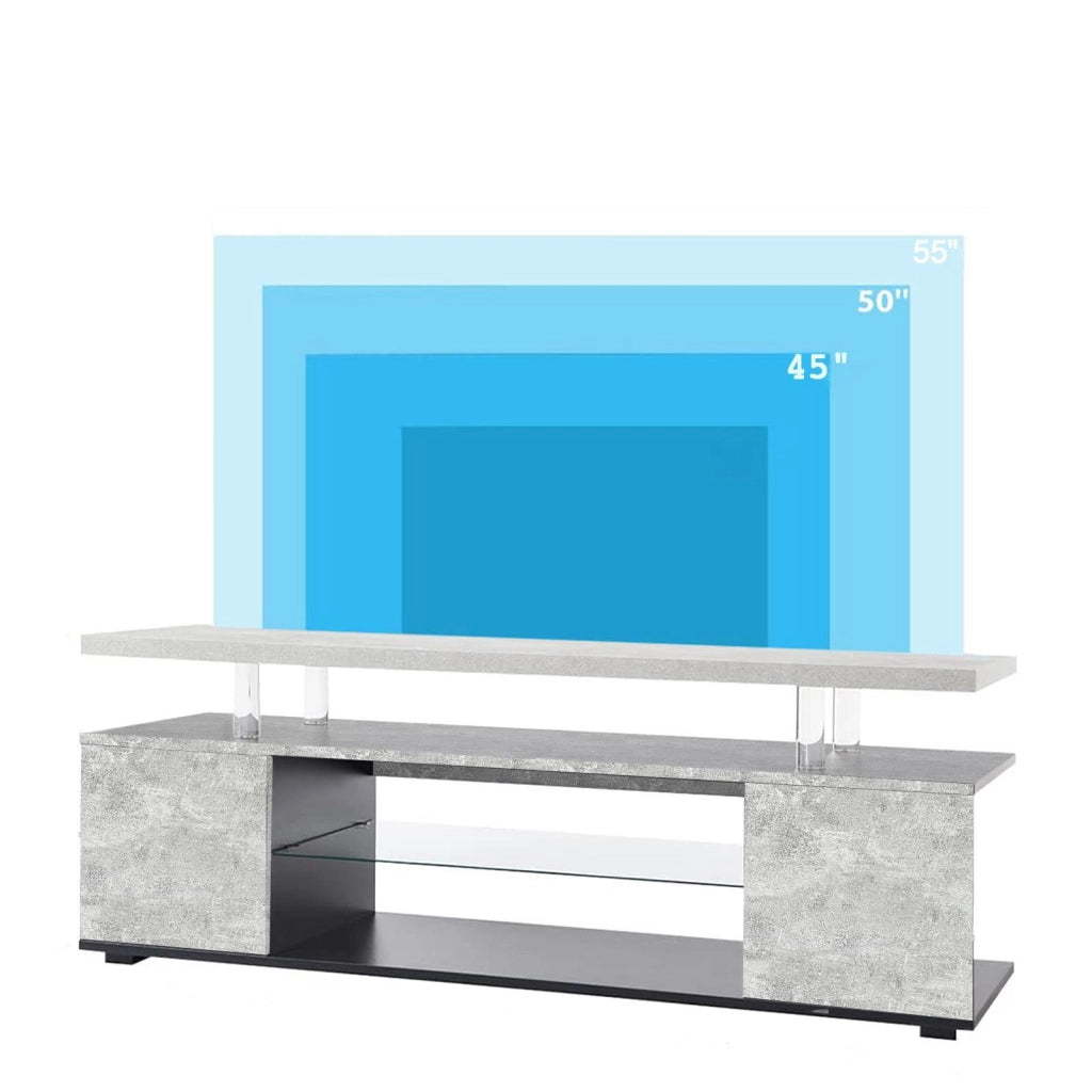 Mobile porta TV con striscia LED multicolore in legno ingegnerizzato grigio e nero