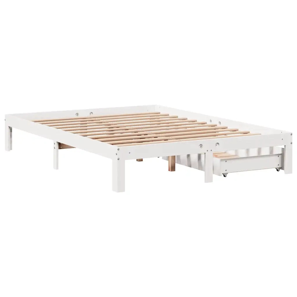 Giroletto con Cassetti Bianco 120x190 cm Legno Massello di Pino