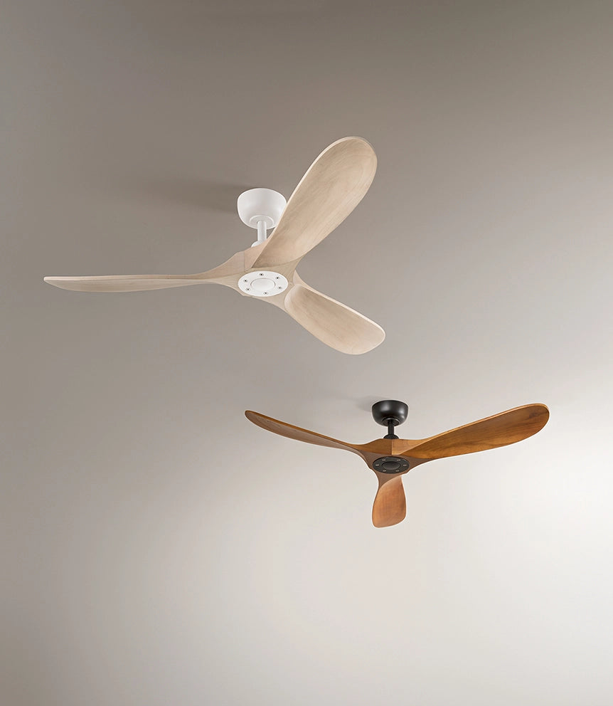 Ventilatore da Soffitto 7214 in Metallo Bianco, 132 cm, Motore DC 26W, 3 Pale in Legno Sbiancato, con Telecomando e 6 Velocità - Perenz