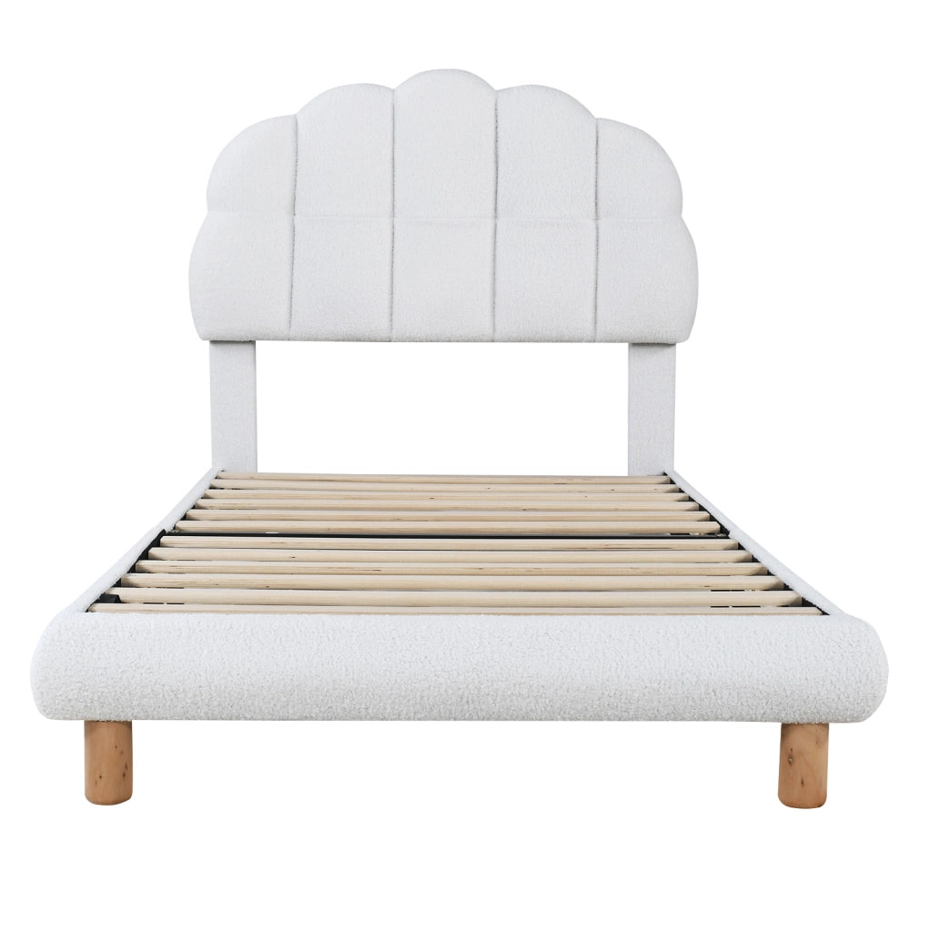 Letto singolo imbottito 90x200 cm in bouclé e MDF; testiera regolabile