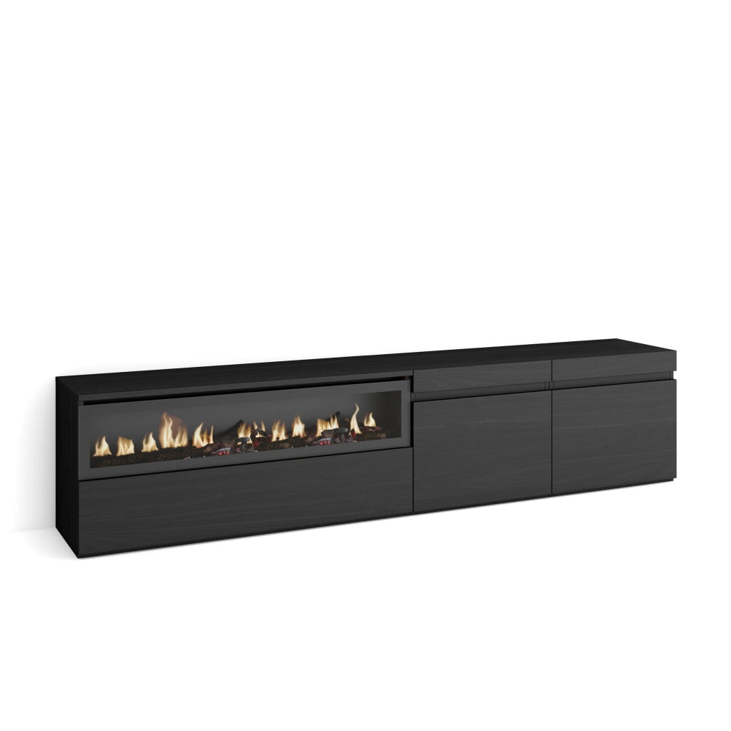 Mobile TV, 200x35x45cm, soggiorno, Per TV fino a 80", Camino elettrico, Nero RF2181