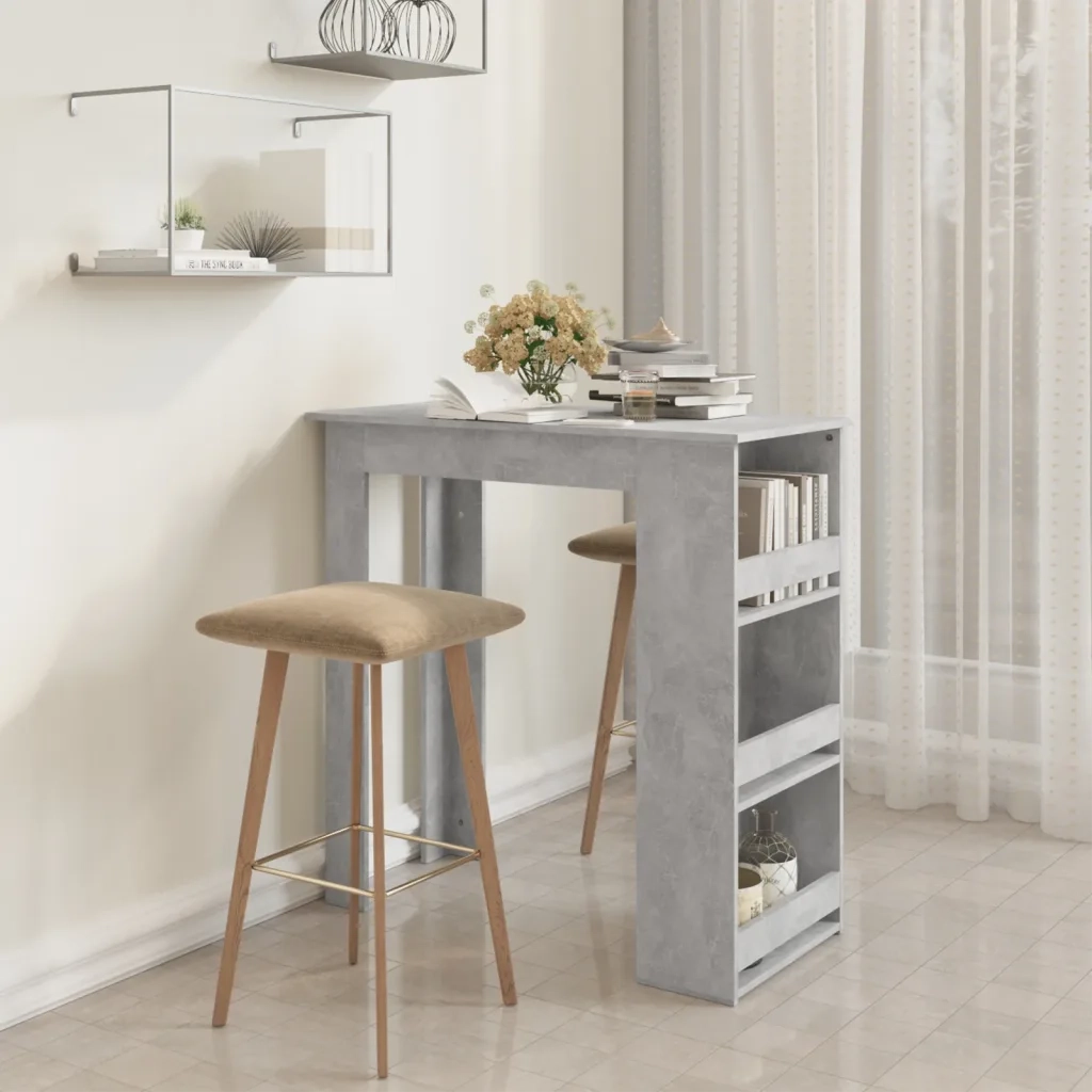Tavolino da Bar con Portaoggetti-Tavolino da soggiorno-Tavolo Grigio Cemento 102x50x103,5 cm