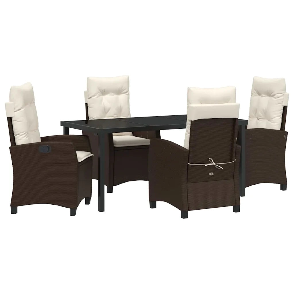 Set da Pranzo per Giardino con cuscino 5 pcs Marrone polyrattan 3380382