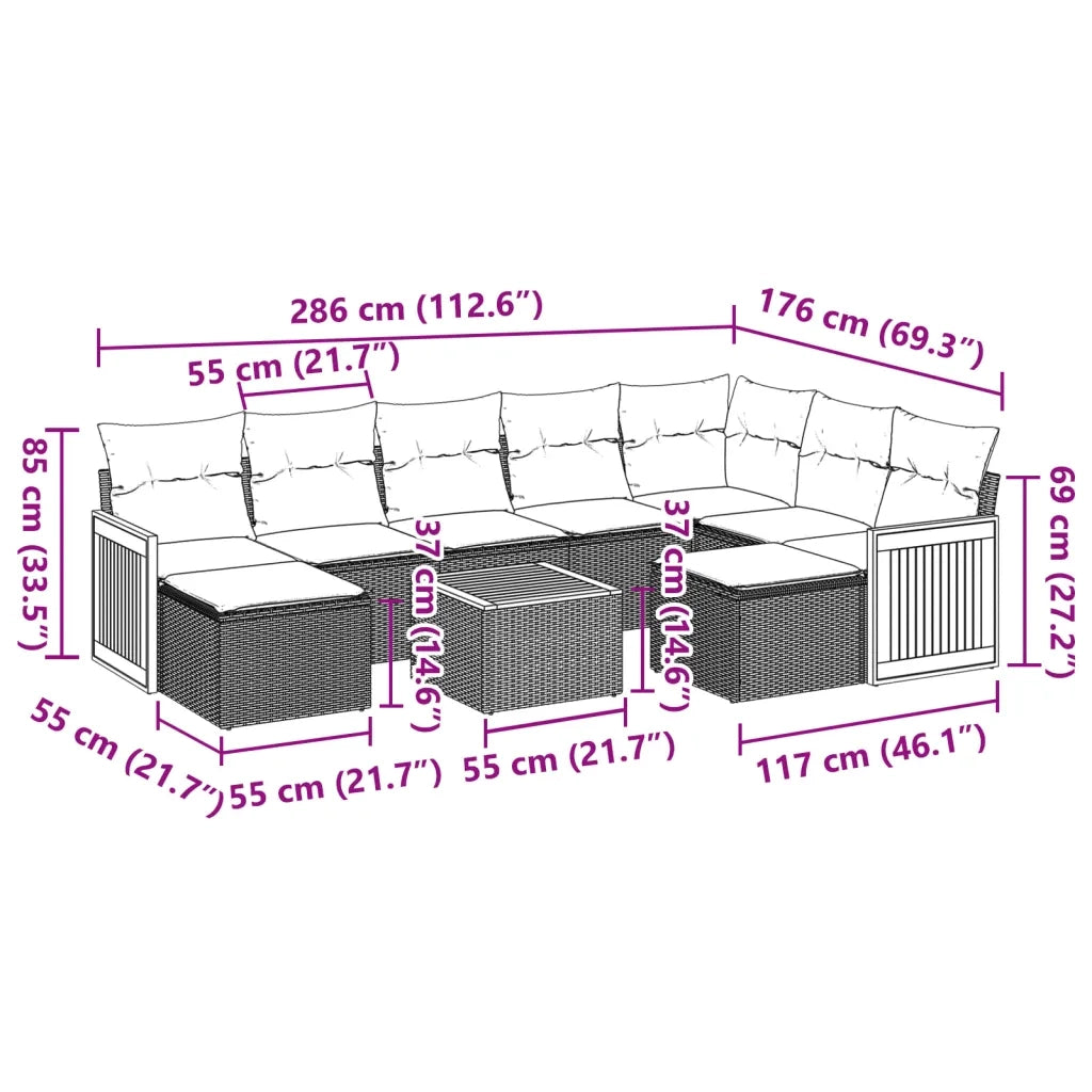 Set Divani da Giardino 10pz con Cuscini in Polyrattan Nero