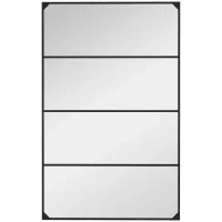 Specchio da Parete in Stile Industriale con 4 Ganci, in Vetro Multistrato, Metallo e MDF, 109x2x69 cm, Nero