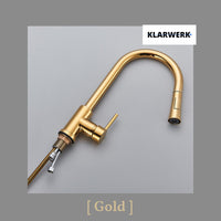 JANA | Rubinetto da cucina estraibile Premium in acciaio inox oro lucido miscelatore arco alto | gastro alta pressione ruotabile a 360° 2 attacchi