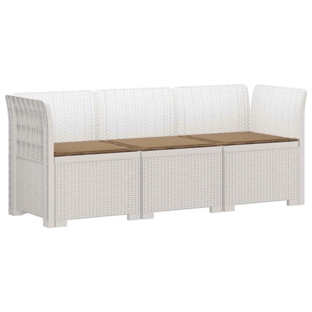 Divano da esterno-Divano da Giardino 3 posti con cuscini in look rattan PP Bianco 105573