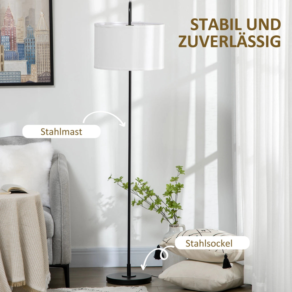 Lampada da terra con paralume in tessuto e interruttore a pedale ¨C zephmum ¨C Acciaio, Bianco