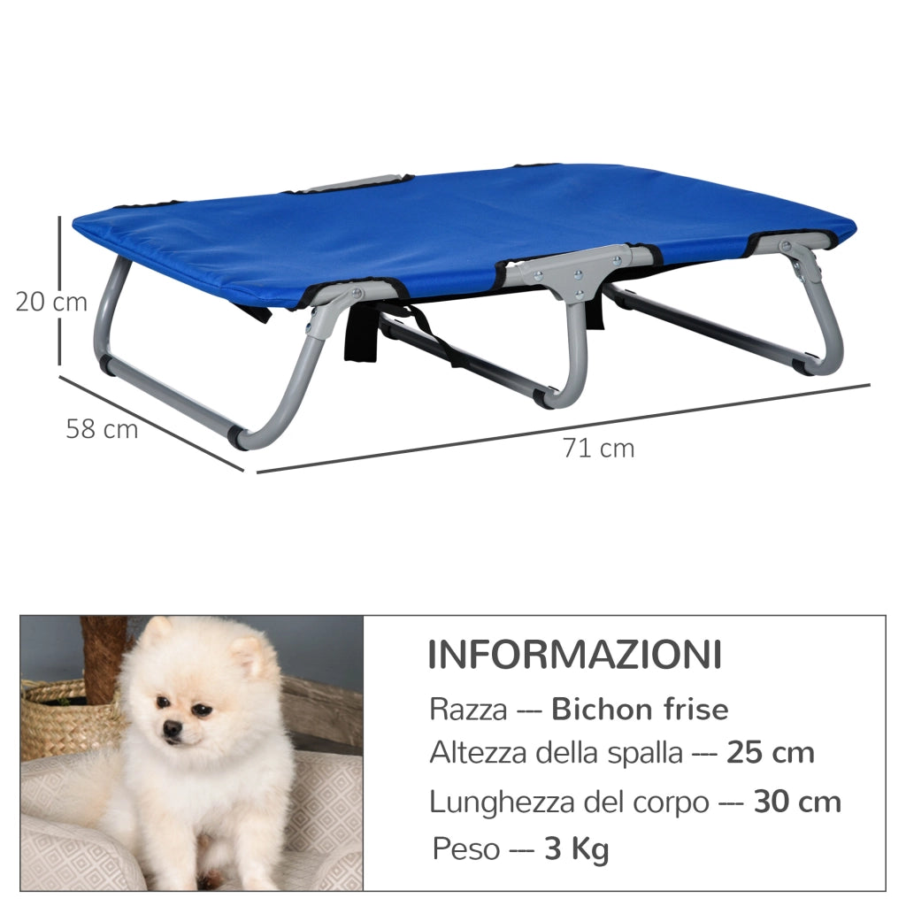 EasyComfort Brandina per Cani Taglia Piccola Pieghevole per Interno ed Esterno, Lettino per Cani Rialzato, in Acciaio e Tessuto Oxford, 71x58x20 cm, Blu