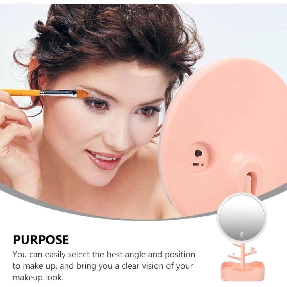 Trade Shop - Specchio Per Trucco Makeup Da Tavolo Con Luce A Led Ricaricabile + Portagioielli -