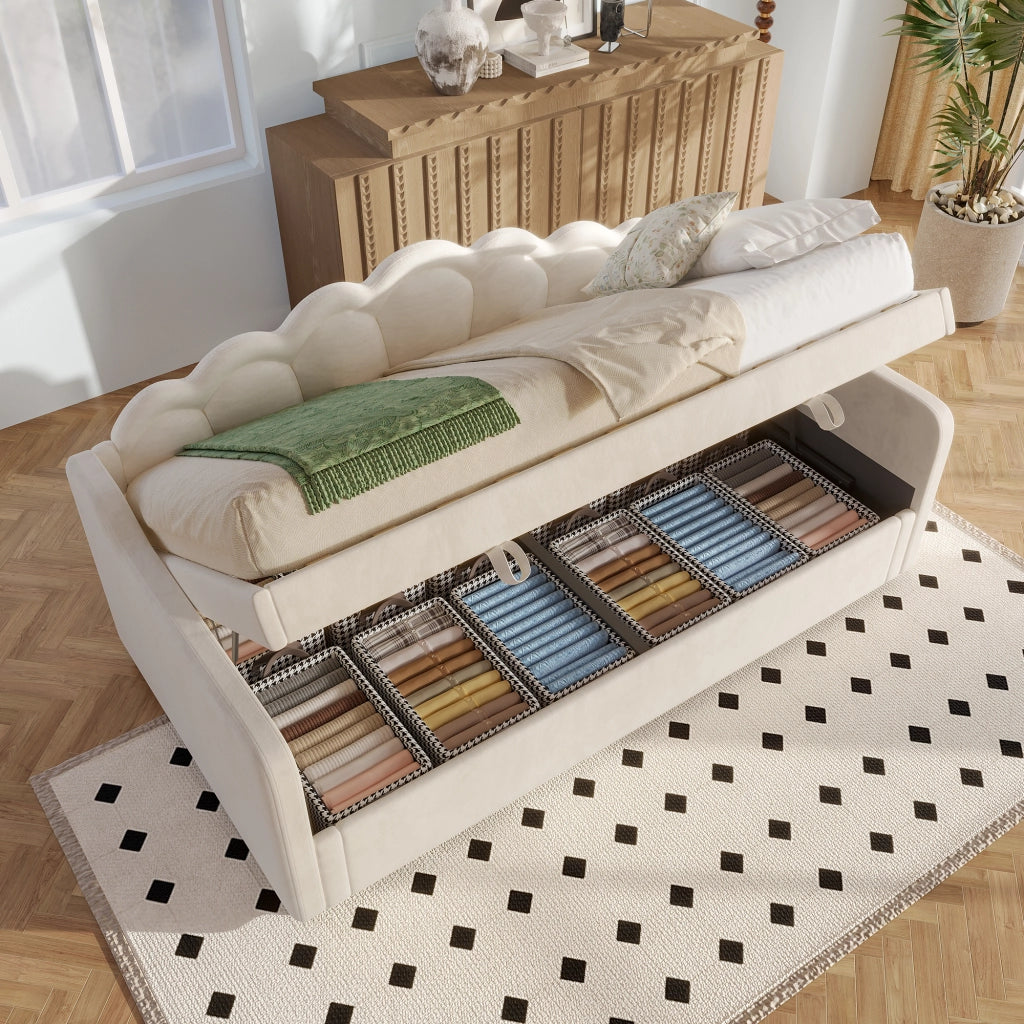 LETTO Divano letto idraulico con contenitore 90x200 cm velluto beige