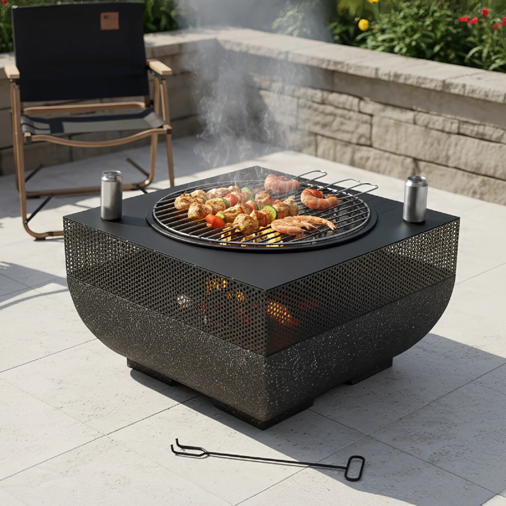 Braciere BBQ 2 in 1 da Esterno – Scalda e Cucina in Giardino con Griglia Inclusa in Acciaio e Pietra Il Gruppone