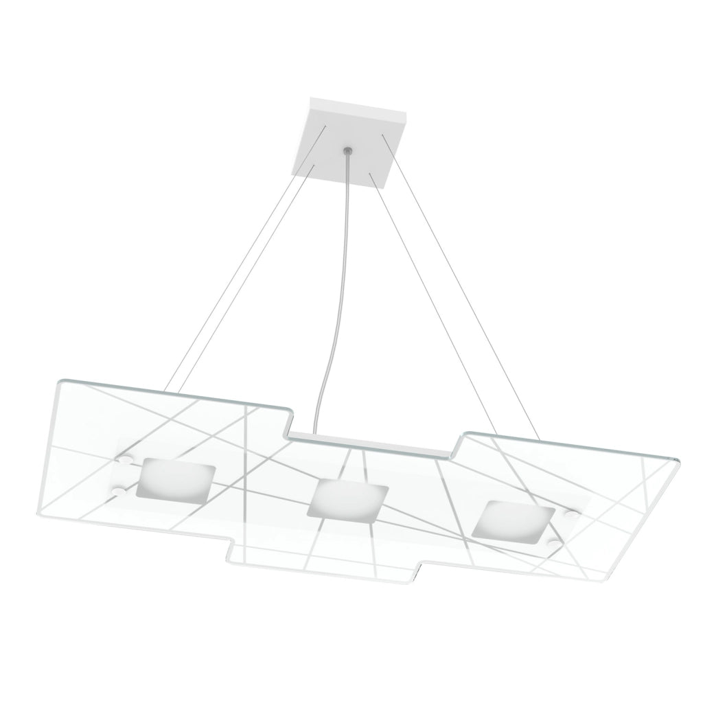 Lampadario Contemporaneo Focus Metallo Bianco Vetro 3 Luci Gx53