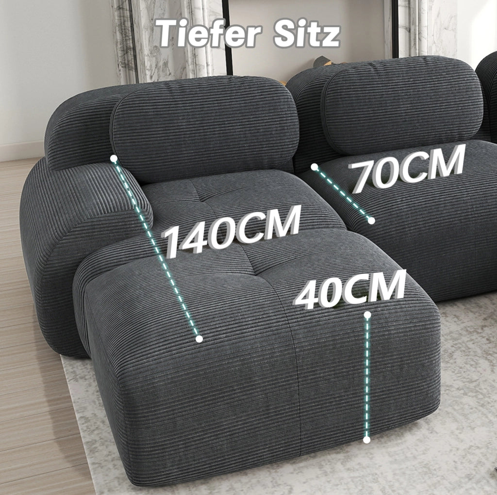 Divano angolare modulare senza montaggio 298x178x70 cm in velluto a coste grigio