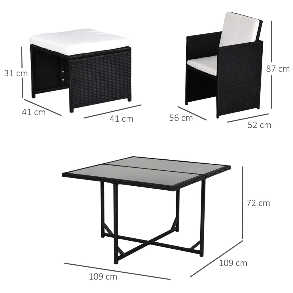 Set Divano da Giardino 8 Posti 9 Pezzi ¨C zephmum ¨C Resina Polyrattan Nero con Cuscini Beige