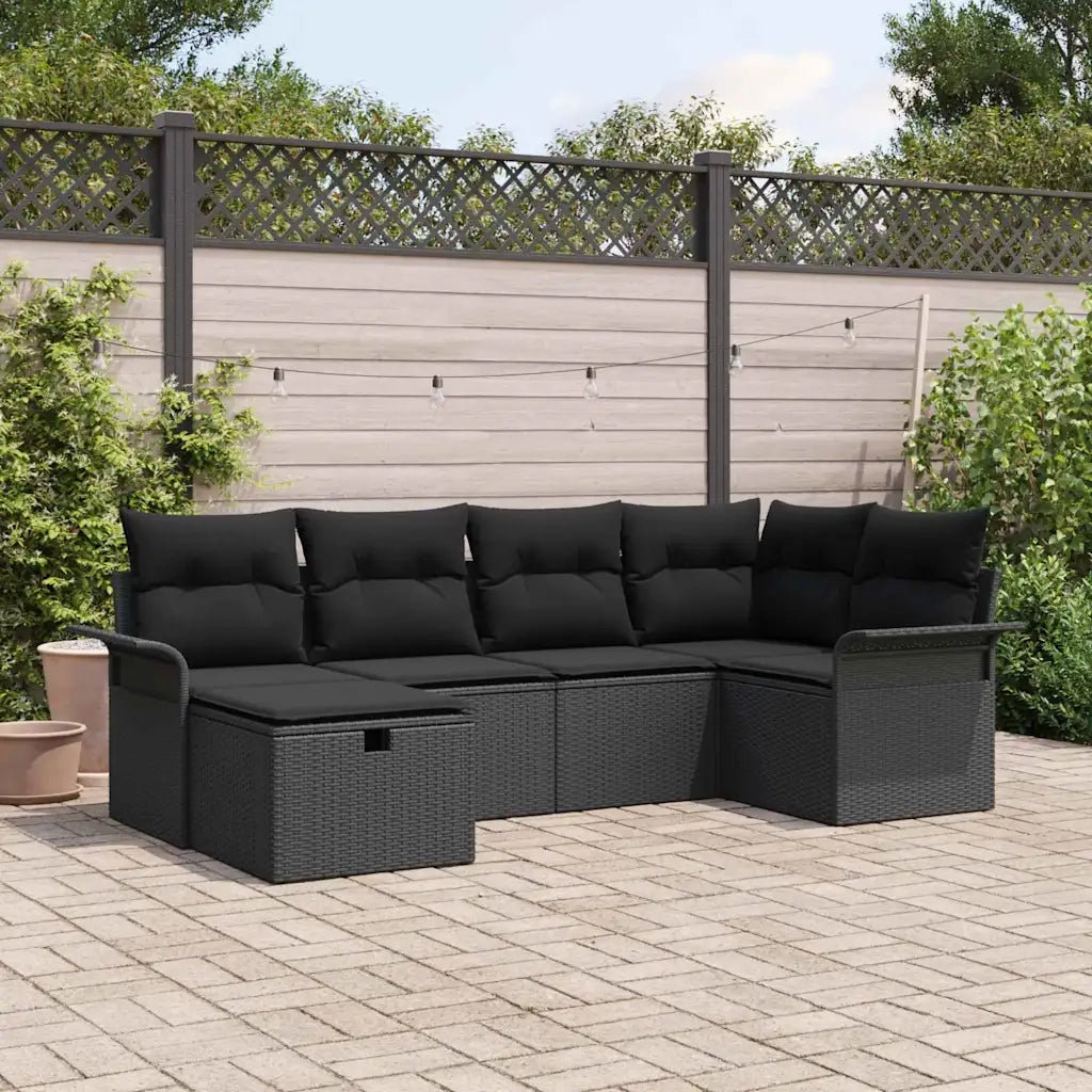 Set Divano da Giardino con cuscino 6 pcs Nero polyrattan