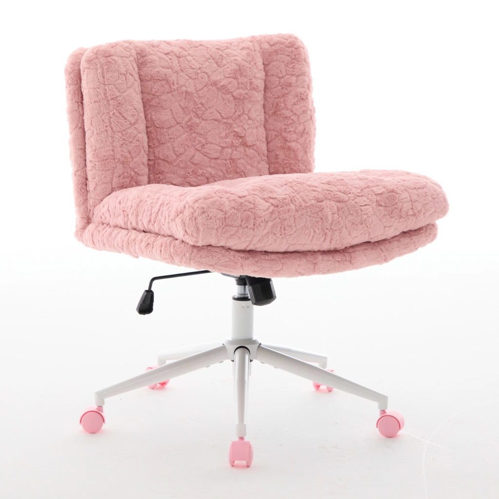Sedia da ufficio in pelliccia sintetica rosa con seduta ampia; schienale ergonomico; altezza regolabile e girevole
